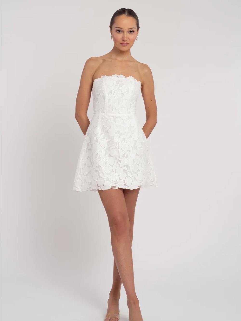 Jenny Yoo Amanda Dress in Ivory - Strapless Lace Mini Dress